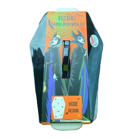 Disney Villains Coffin Shaped Baking Dish W/ Lid Handle Black Ursula Cruella NEW - Picture 1 of 5